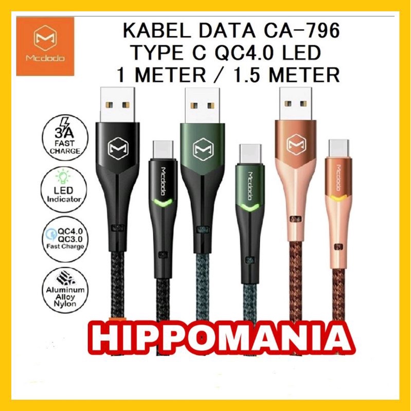 MCDODO KABEL DATA HP LED QC4.0 USB TYPE C 1M 1.5M  CA796 FAST CHARGING ORI