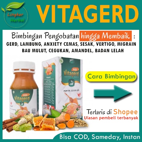 Madu VITAGERD Herbal GERD dan Asam Lambung Original Asli Ori dengan Gejala Susah Tidur Sakit Kepala Kleyengan Tenggorokan Sesak Perut Dada Panas Punggung Linu Panik jantung Berdebar