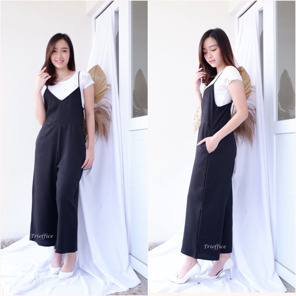 Jumpsuit Wanita Polos Kamisol Sleeveless V Neck