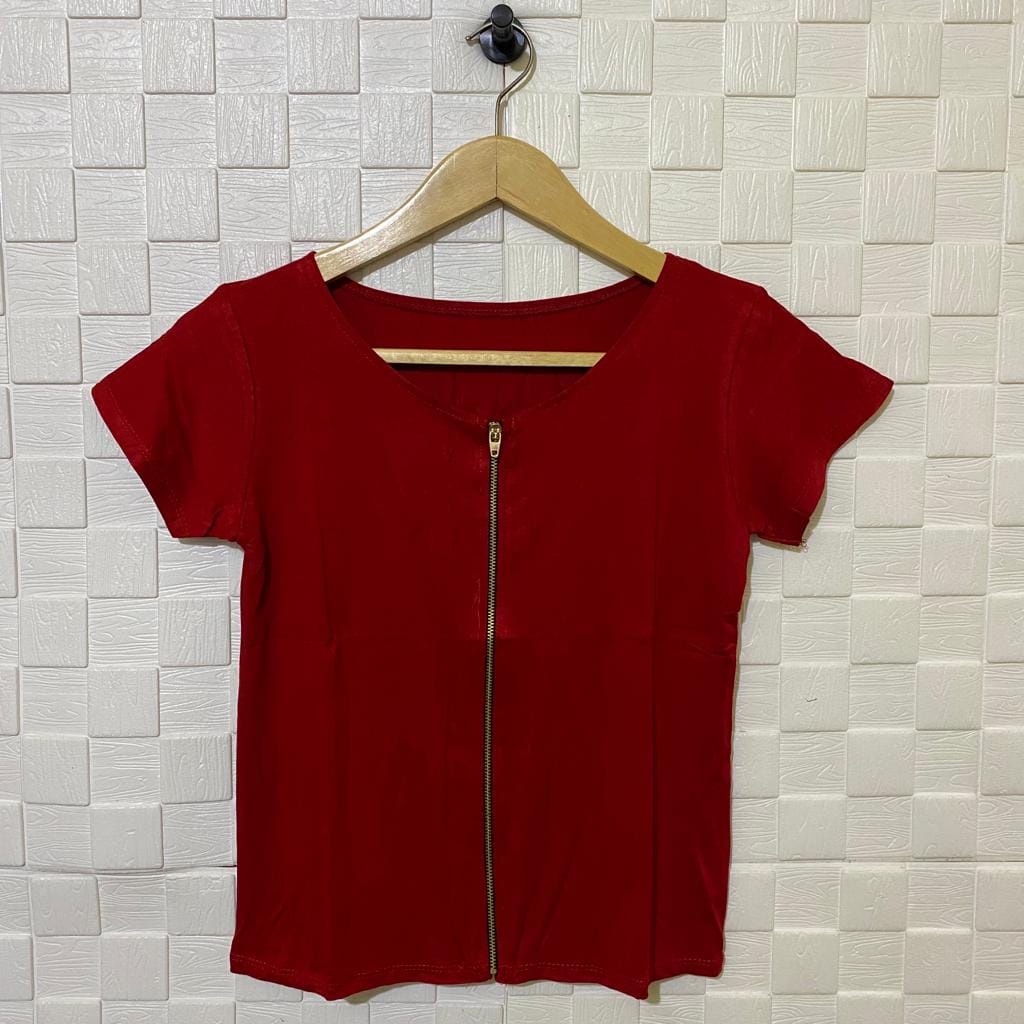 atasan kaos crop zipper lengan pendek wanita/atasan crop wanita/kaos crop sleting/zipper/kaos zipper/crop top zipper/kaos wanita/atasan wanita/crop top/kaos sleting pendek wanita/atasan murah/kaos murah/syafiqa_14-MERAH CABE
