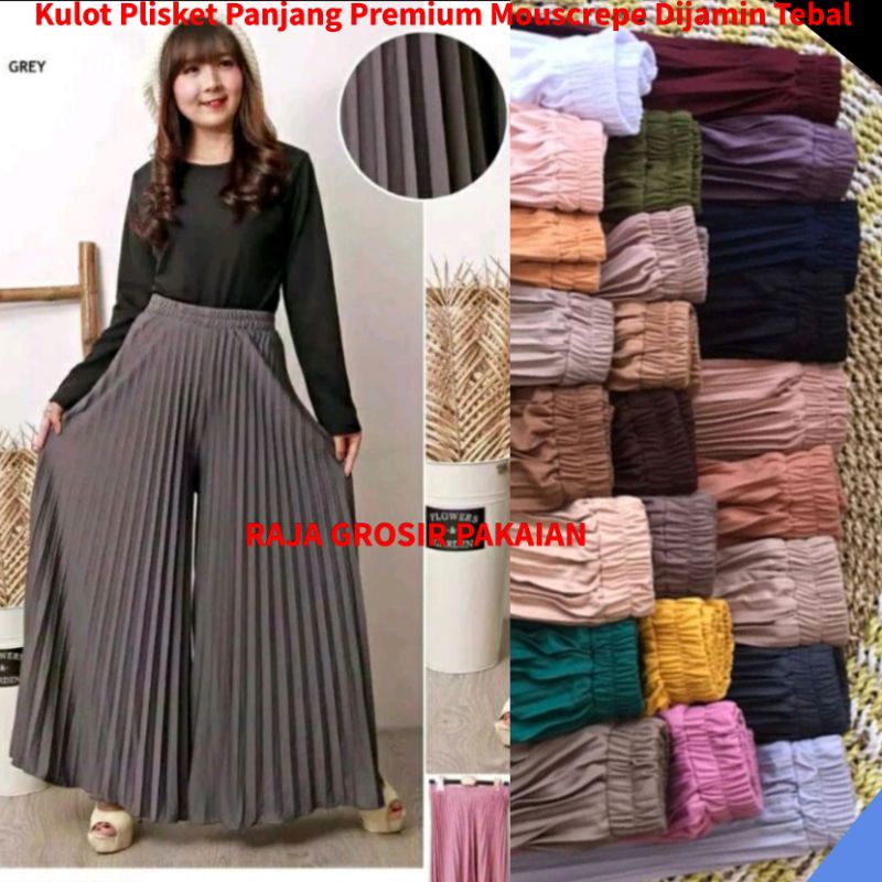 Celana Kulot Panjang Plisket Klop Premium Bahan Mousecrep/Dijamin Tebal Dan Lebar/Muat Bb 50Kg-99Kg