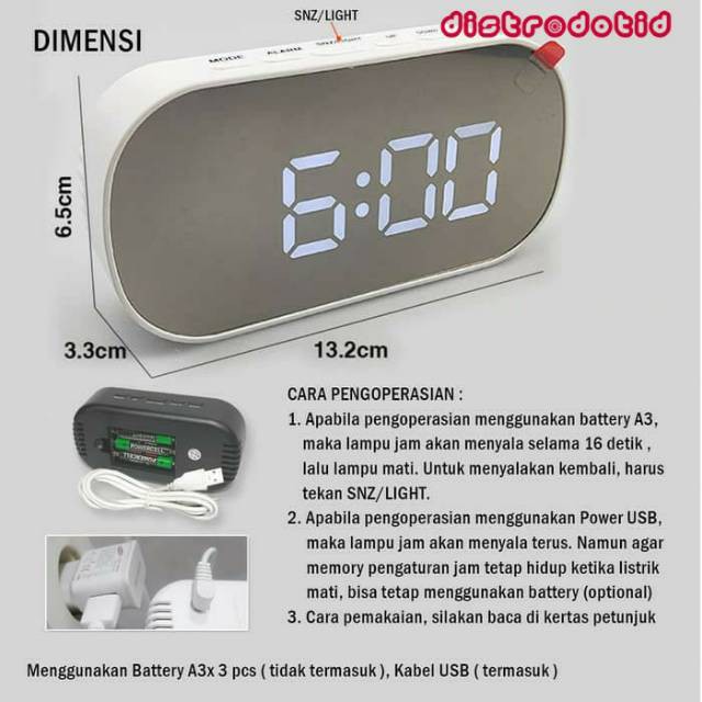 Sonifer Jam Meja Digital Mini LED DT-6506 Weker Alarm Putih