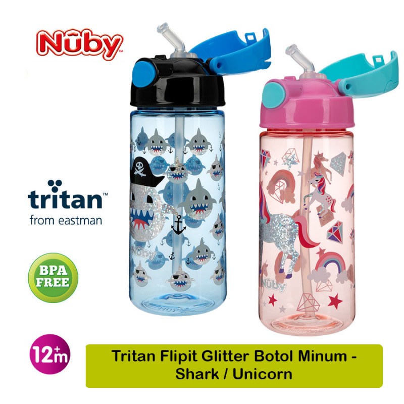 Nuby Tritan Flipit Glitter Straw Bottle Botol Minum Anak 540 ml