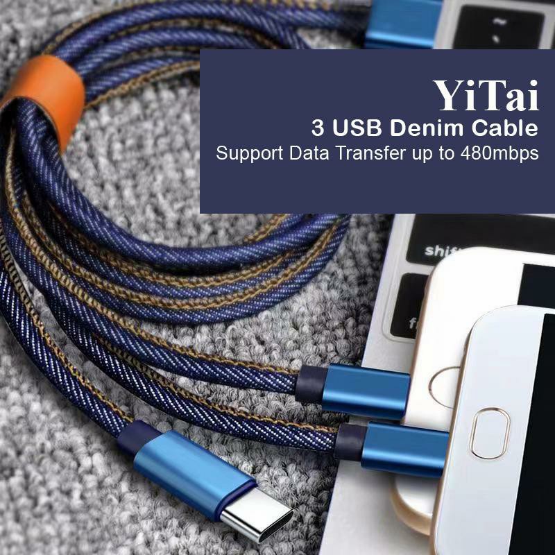KABEL DATA YI THAI MICRO TYPE C IPHONE DENIM 3IN1 YI TAI KYD-31 FAST CHARGING - BC