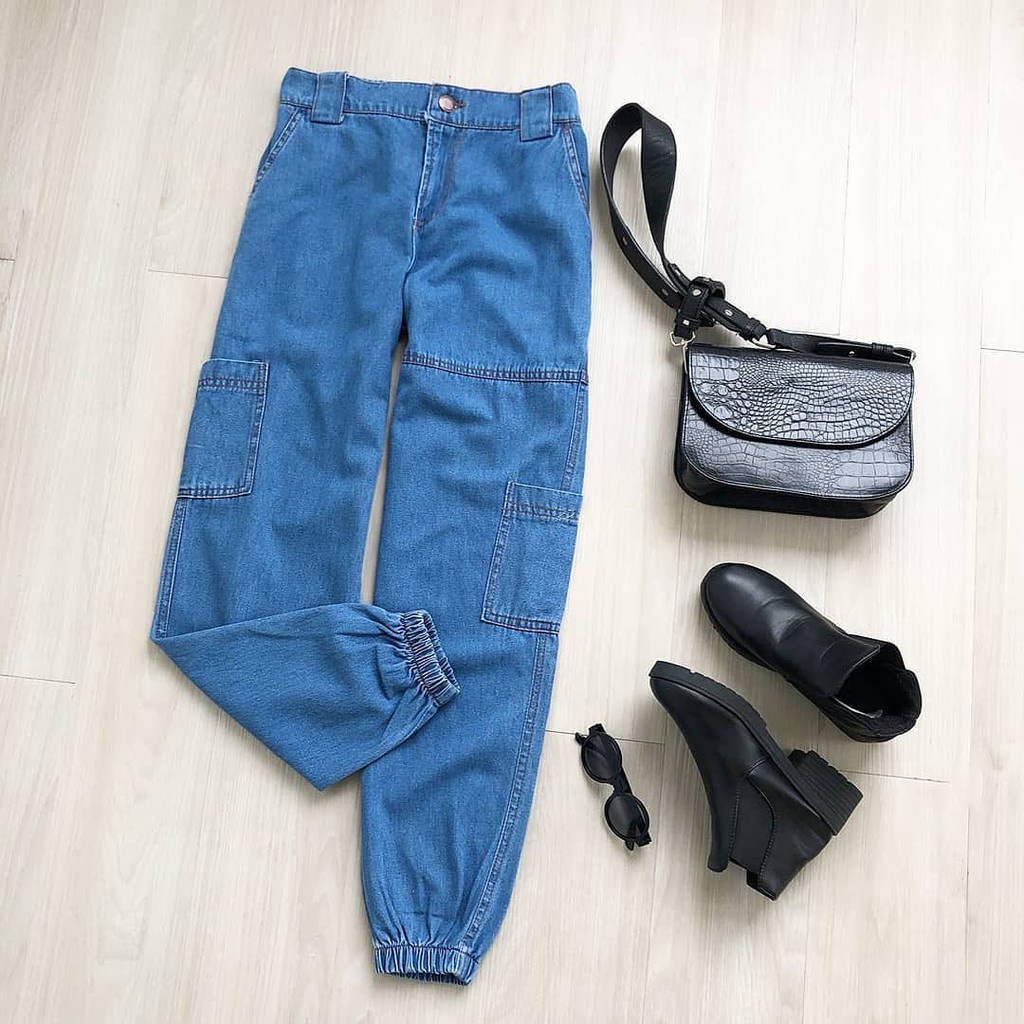 CARGO PANTS JOGER JEANS WANITA CELANA KERUT BAWAH WANITA