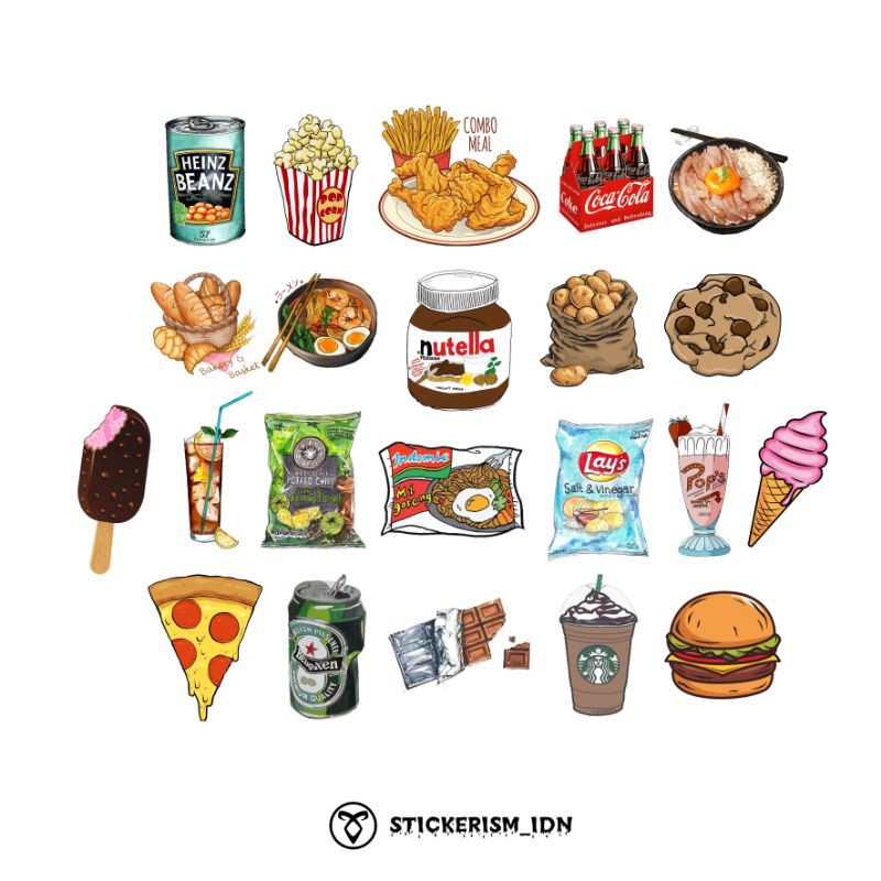 STICKER / STIKER FOOD AND DRINK TAHAN AIR  TEMPELAN LAPTOP DAN CASING HP [ISI 22 pcs]