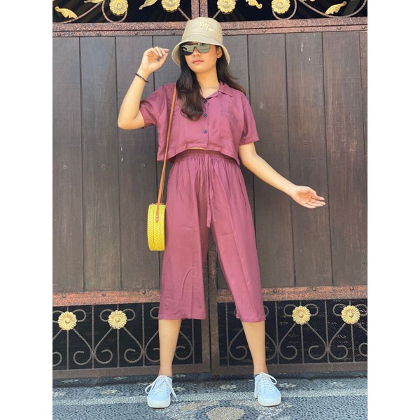 Oneset Crop Sinta  / Set Rayon Crop / New One Set-Plum