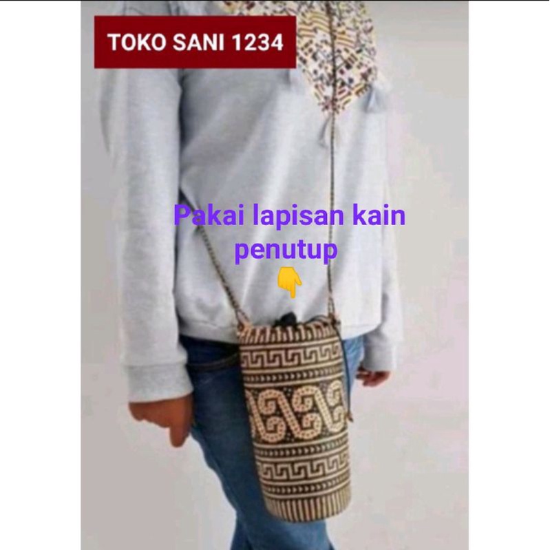 Tas rotan anjat selempang + lapisan kain penutup asli khas Dayak Kalimantan
