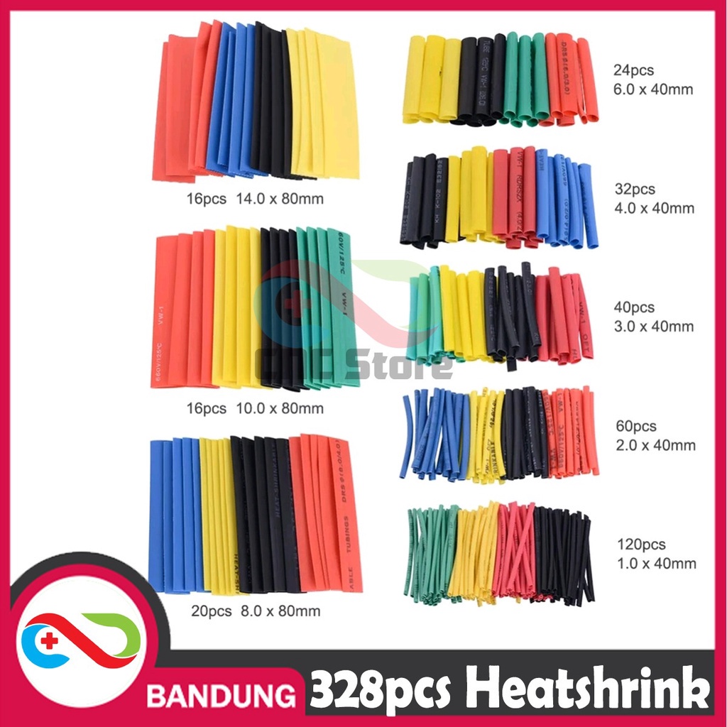 Colorful HeatShrink Tubing Cable Wire Tubes Set 8 Size 328pcs