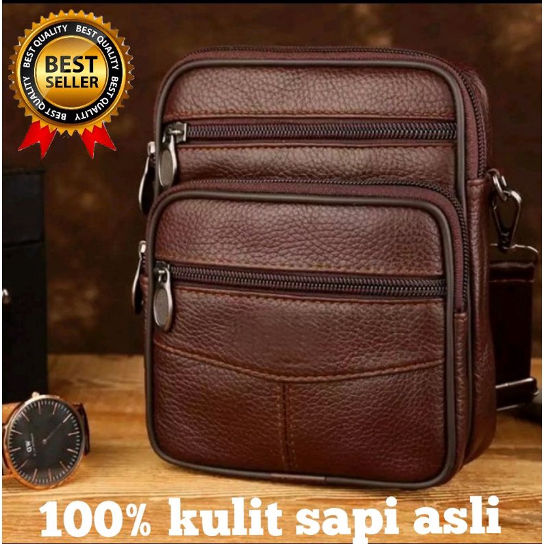 selempang mini kulit Tas Selempang Mini Kulit Pria Wanita Multifungsi Ukuran Kecil Sedang Besar kuli