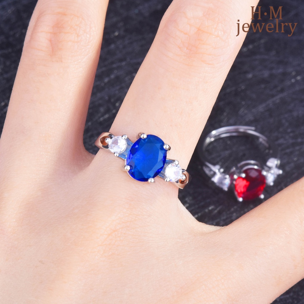 Cincin Silver S925 Model Terbuka Dengan Batu Sapphire Merah Darah Merpati Untuk Wanita