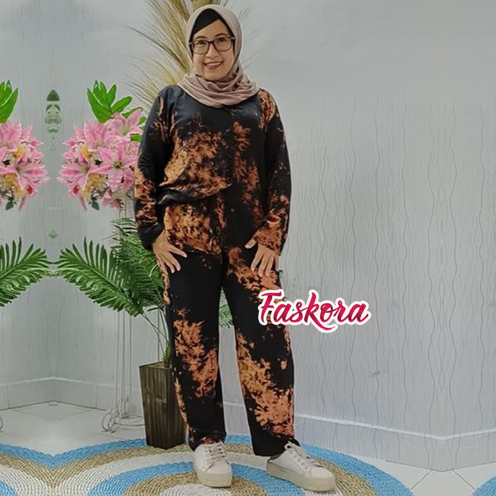 One Set Tie dye Wanita Busui Panjang - Setelan Jumbo Rayon Wanita Kekinian - Pajamas Tiedye STN02