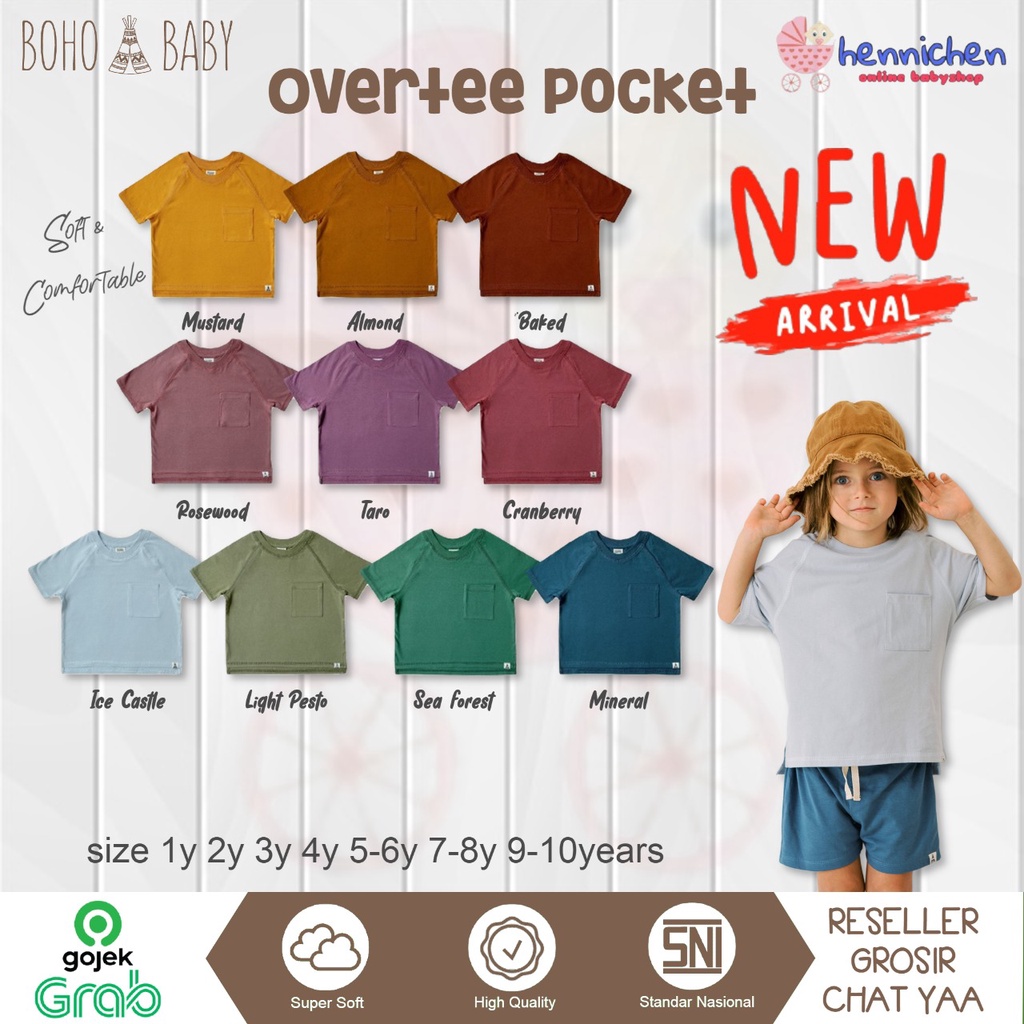 BOHOPANNA BOHOBABY BOHO BABY OVERTEE POCKET BAJU KAOS KANTONG ANAK BAJU ANAK 1-10 TAHUN