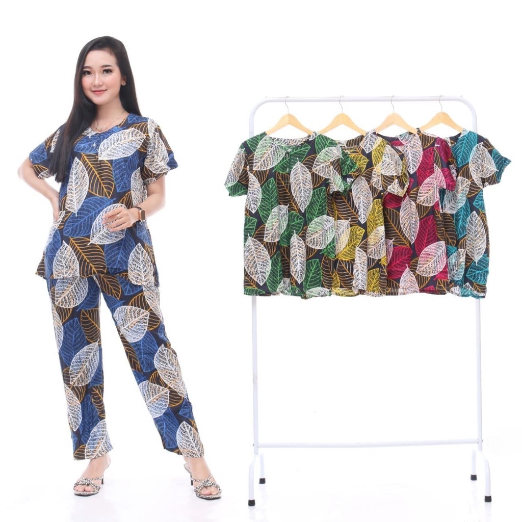 SETELAN CP RAYON BUSUI PIYAMA BAJU TIDUR KEKINIAN BATIK REZA-DAUN