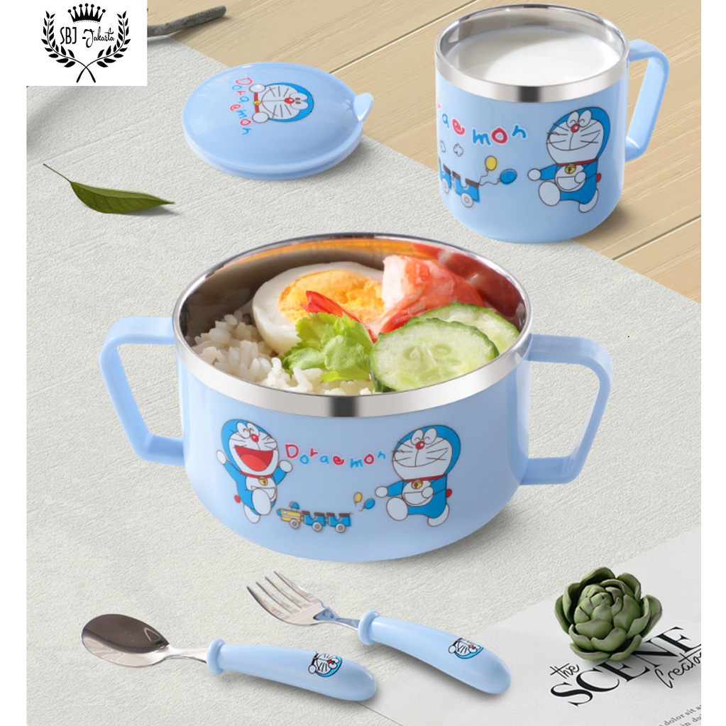 Stainless 304 SUS BPA Free Set Piring Gelas alat makan anak Tableware Peralatan makan anak