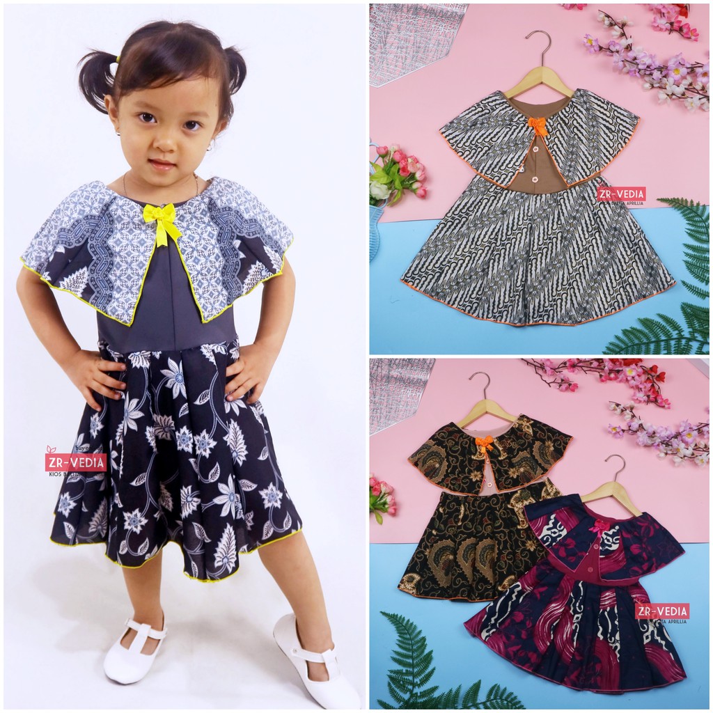 Dress Irene size 1-4 Tahun / Dres Batik Cape Baju Kensi Anak Perempuan Murah Cewek Katun Adem Gaun