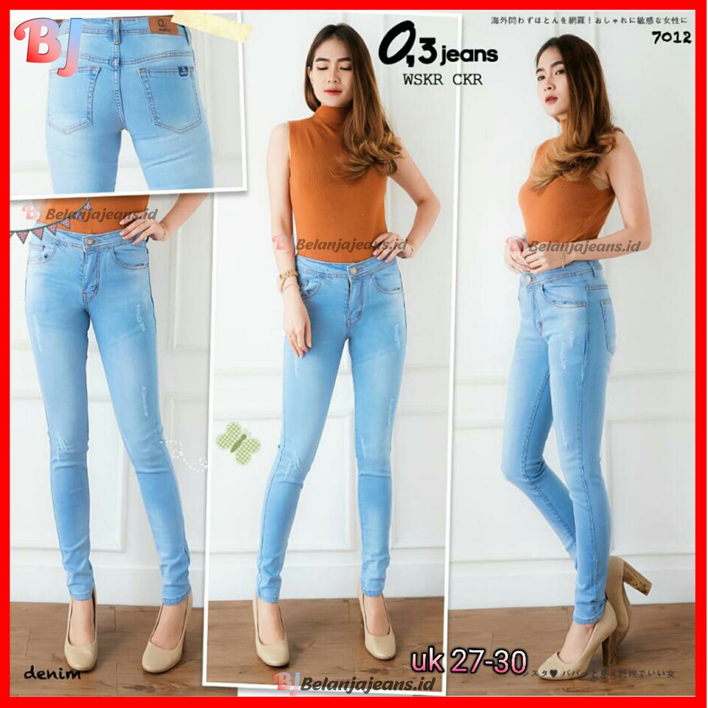CELANA SKINNY JEANS PENSIL WANITA STRETCH BASIC LEVIS PANJANG DENIM CEWEK MOTIF SOBEK KECIL IMPORT