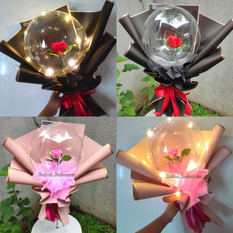 Buket balon bunga lampu valentine anniversary