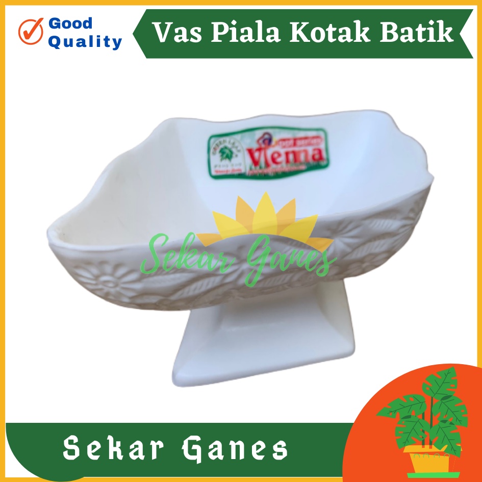 Vas Piala Kotak Batik Putih Pot Piala Plastik Bunga Plastik Dekorasi Vas Bunga Aesthetic Plastik Keramik - Pot bunga tanaman piala hias interior motif WAJIK putih - GREEN LEAF 622