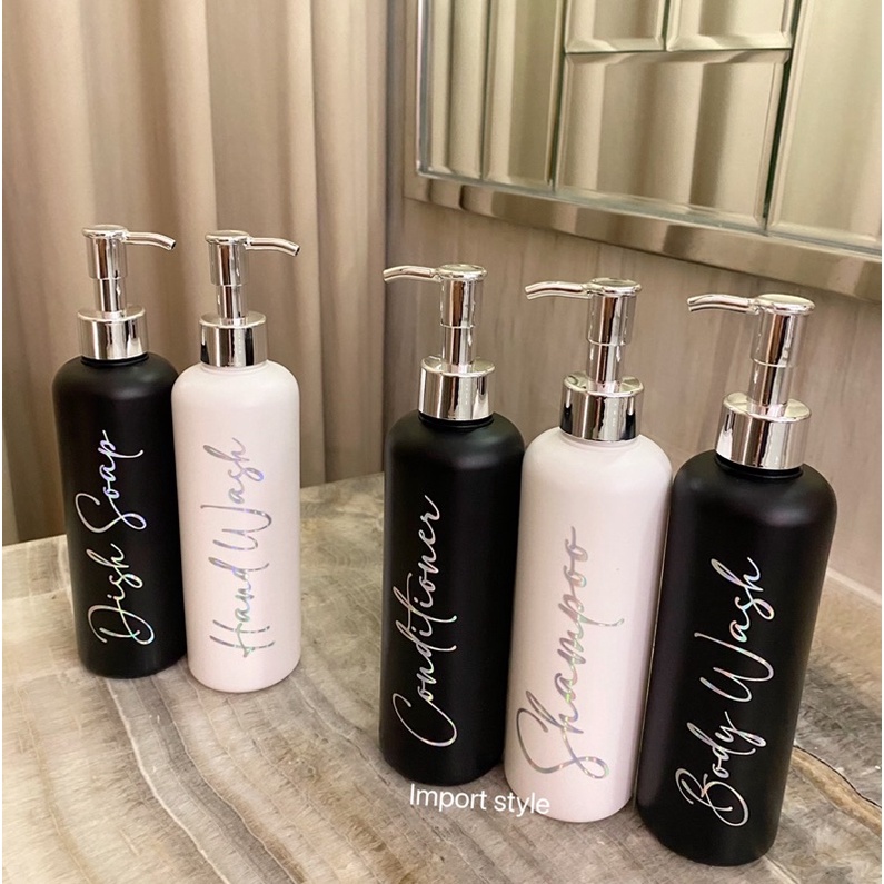 botol DOFF HITAM PUTIH 250ml HOLO silver LUXURY . aesthetic bottle minimalist refill organizer tempat sabun cair liquid pump estetik