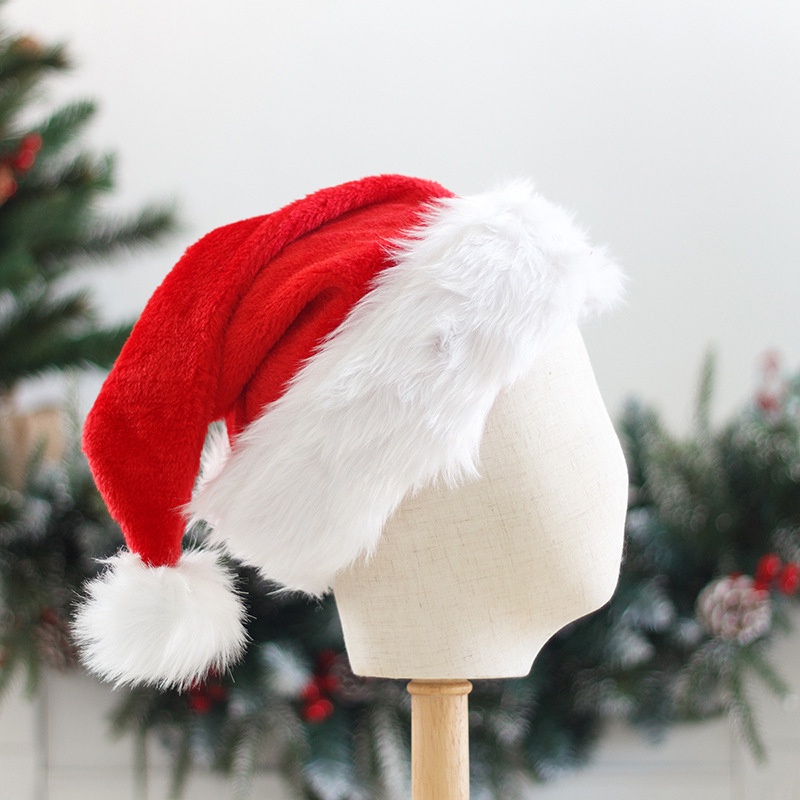 Topi Santa Claus Bahan Plush Tebal Warna Merah Dan Putih