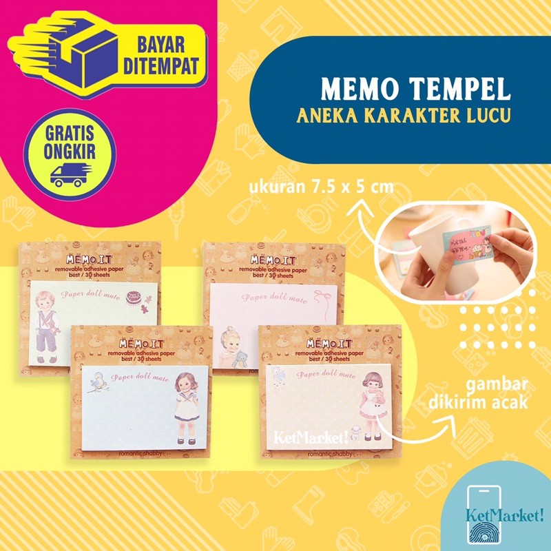 

CUTE STICKY NOTES - Memo Tempel Notes Pesan Catatan Gambar Kartun Karakter Lucu Imut Aneka Warna