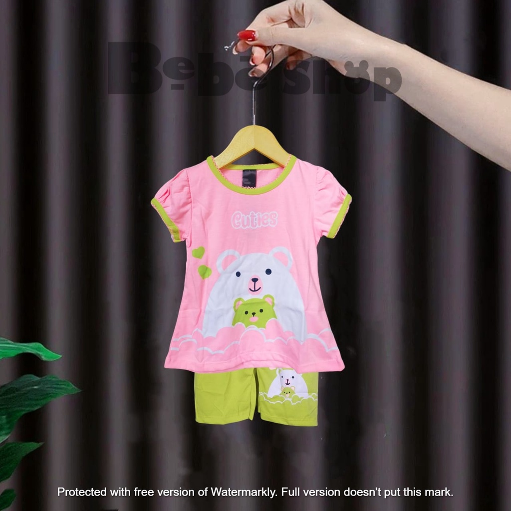 Setelan baju anak cewek karakter bear Cuties  usia  1 sampai 7 Tahun