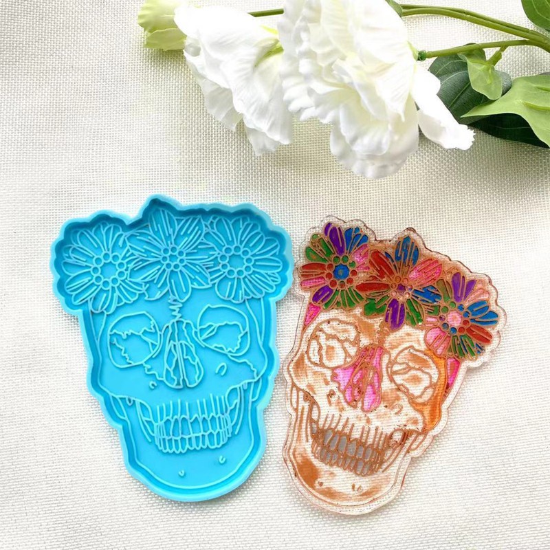 Glitter DIY Crafts Female Skull Coaster Epoxy Resin Mold Cup Mat Casting Silicone Mould