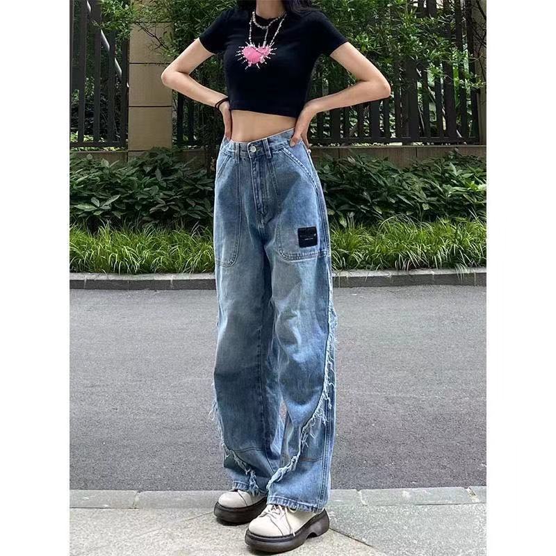 celana jeans pinggang tinggi wanita denim wide leg celana longgar lurus wanita pinggang tinggi mengg