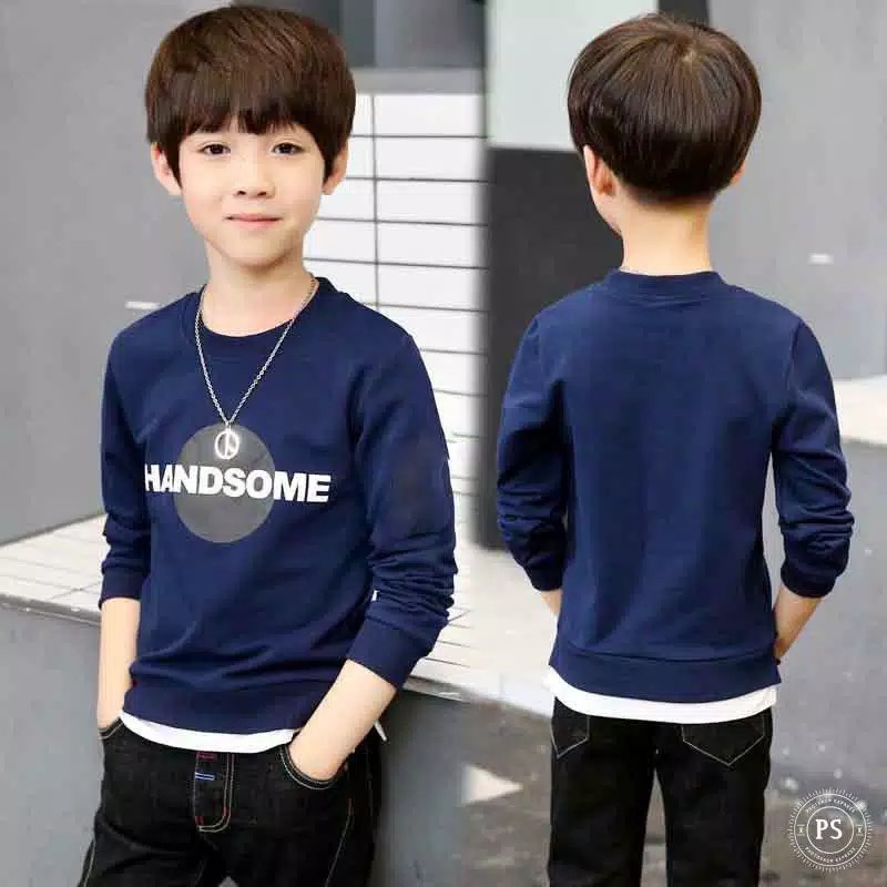 VIGOOO ( 1KG BISA 8 PCS ) Kaos Anak Laki-Laki Lengan Panjang Handsome Bahan Babyterry Usia 3-7 Tahun