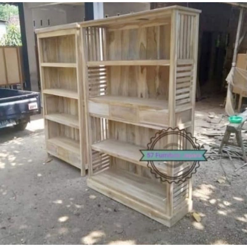 Rak buku laci Jati Mentahan - Lemari Hias Pajangan Jati Mentahan