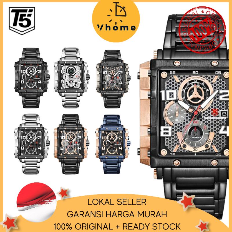 VHOME - JAM PRIA T5 ORIGINAL 100% 3802 H3802 H3802G CHRONOGRAPH WATERPROOF 3ATM BERGARANSI FREE BOX+