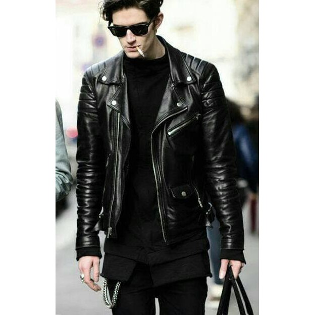JAKET COWOK jaket pria semi kulit casual style - Hitam, XXXL