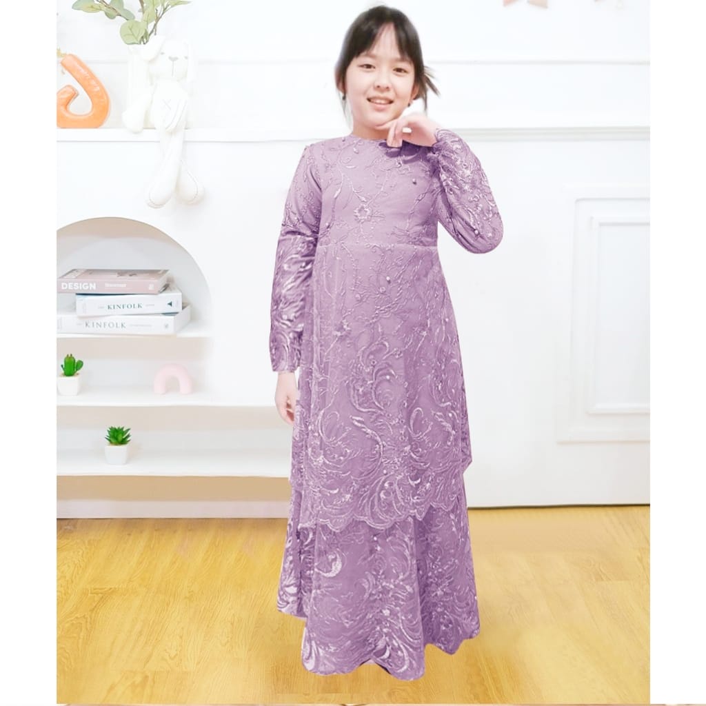 GAMIS BRUKAT ANAK ALEXIA/SIZE S/M/L/XL/GAMIS SERAGAM PESTA/GAMISTERBARU/BRUKAT MEWAH GAMIS REMAJA/DRESS KONDANGAN