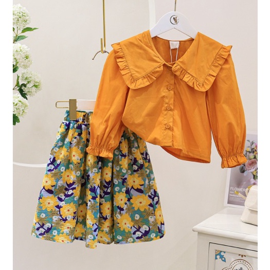 SETELAN ANAK CEWEK IMPORT / BAJU ROK MOTIF YELLOW FLOWER