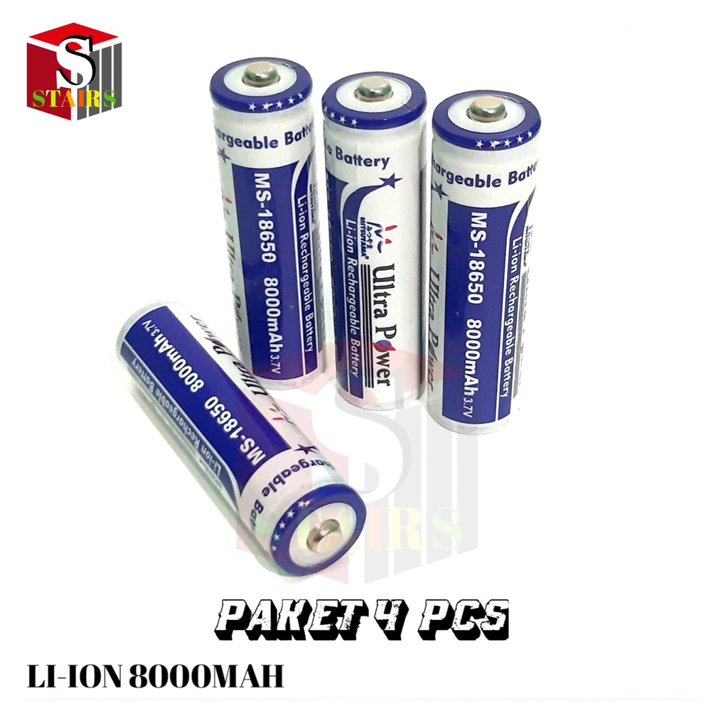 Batterai Charger MS18650 Li-ion 3.7volt - 8000mAh Warna Biru Plus Timbul Paket isi 4pcs