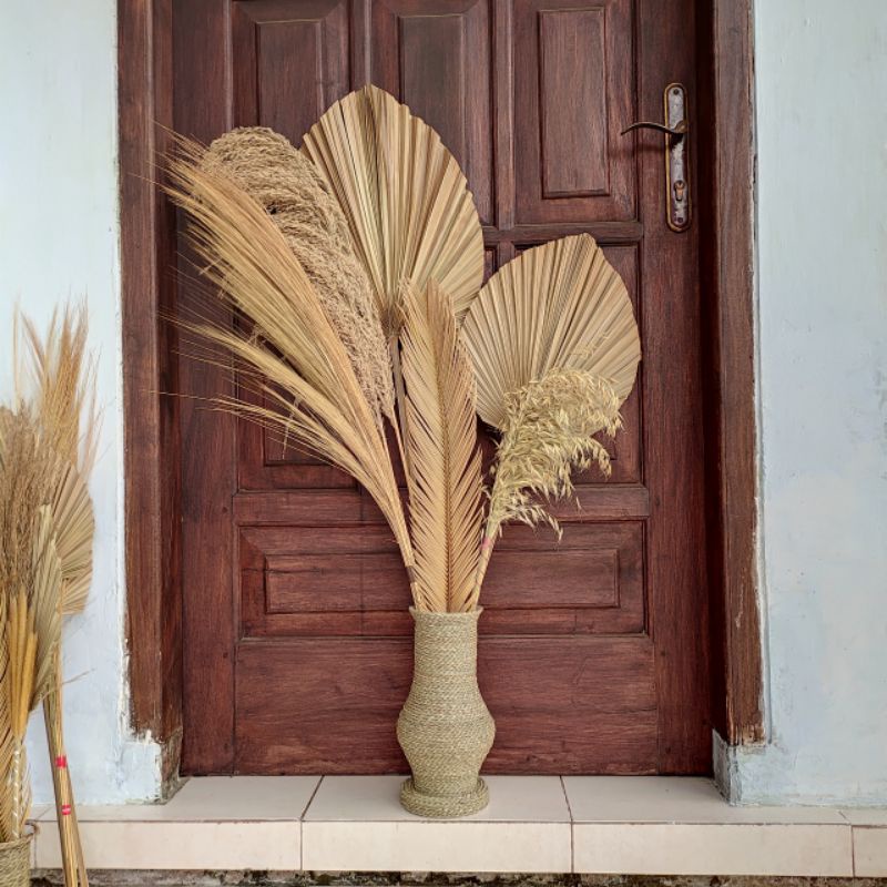 PAKET DAUN PALEM KERING SIKAS,PAMPAS + VAS
