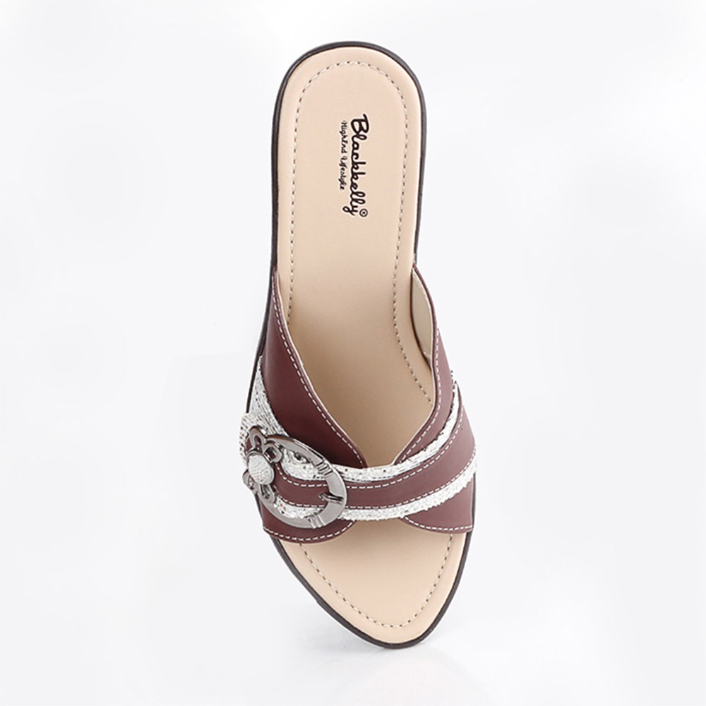 sandal wanita clog slop coklat sendal heels 7cm pesta elegan