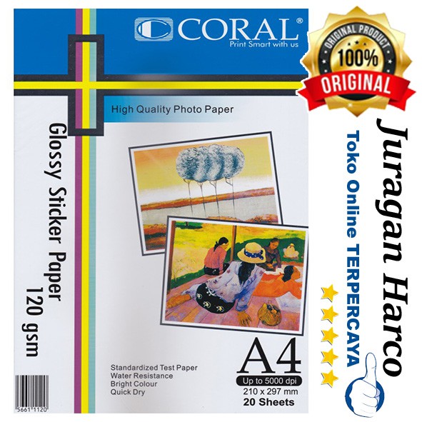 

Kertas Sticker Glossy A4 120 Gsm Coral / Glossy Photo Paper 120Gsm Coral Merk. Coral Size. 210 x 297