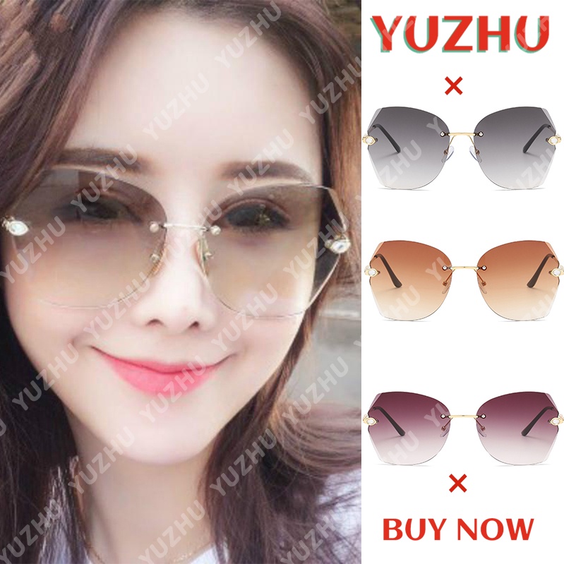 (YUZHU) TERSEDIA &amp; COD Kacamata Hitam Wanita Korean Fashion Gaya Oversized Frameless KACA MATA Sunglasses