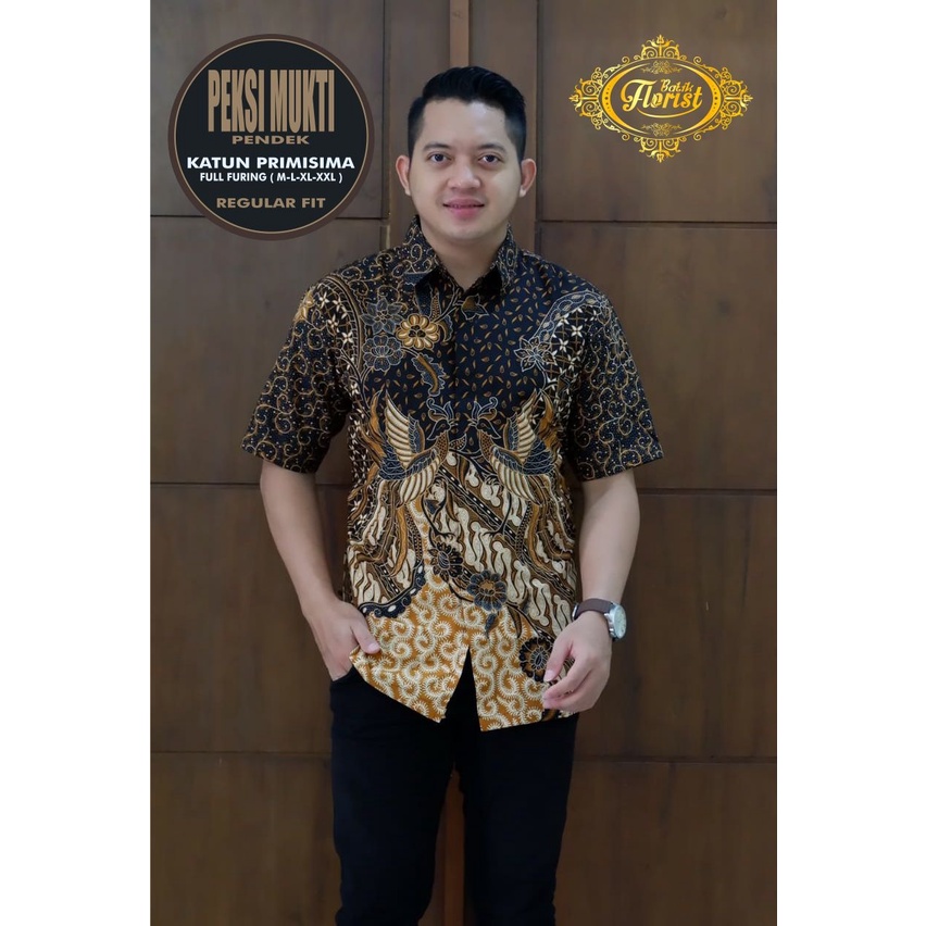 BATIK PRIA TERBARU S M L XL XXL BAJU kemeja batik pria lengan PENDEK PREMIUM HITAM GOLD KUNING