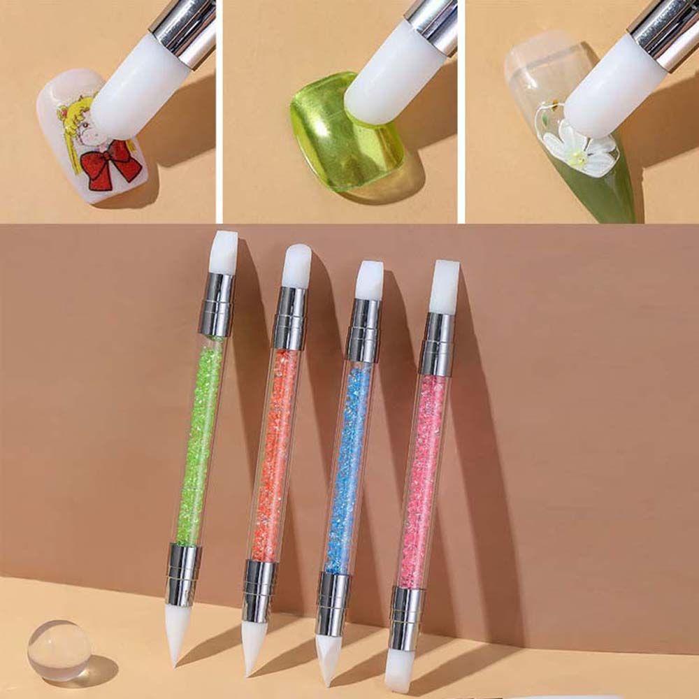 AUGUSTINA Agustina Ukiran Dotting Pen Berlian Imitasi Kristal Silikon Kepala Kuku Gel Kuku Brush Pens Silicone Nail Art Pens