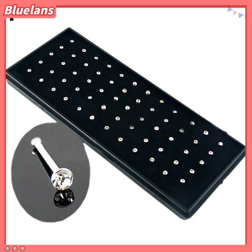 60pcs Cincin Stud Tindik Tubuh Hidung Bahan Baja Aksen Kristal Berlian Imitasi Untuk Perhiasan