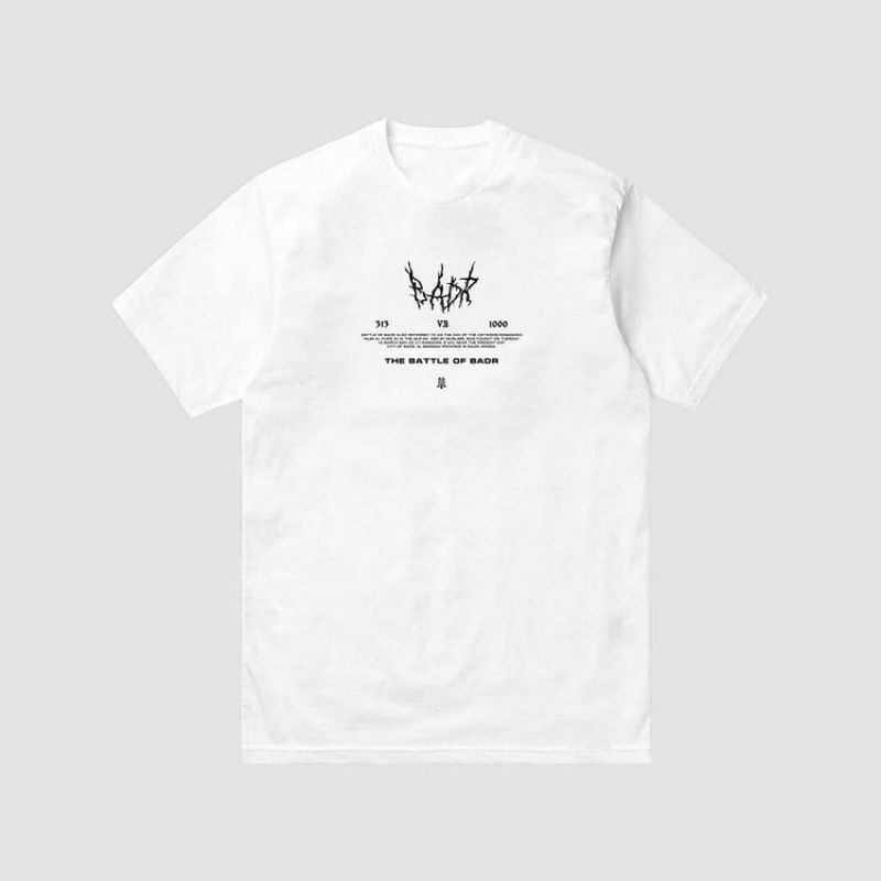 Kaos Dakwah Pria Muslim Dakwah Islami Tema Badr White MOSLEM LIMITED-1