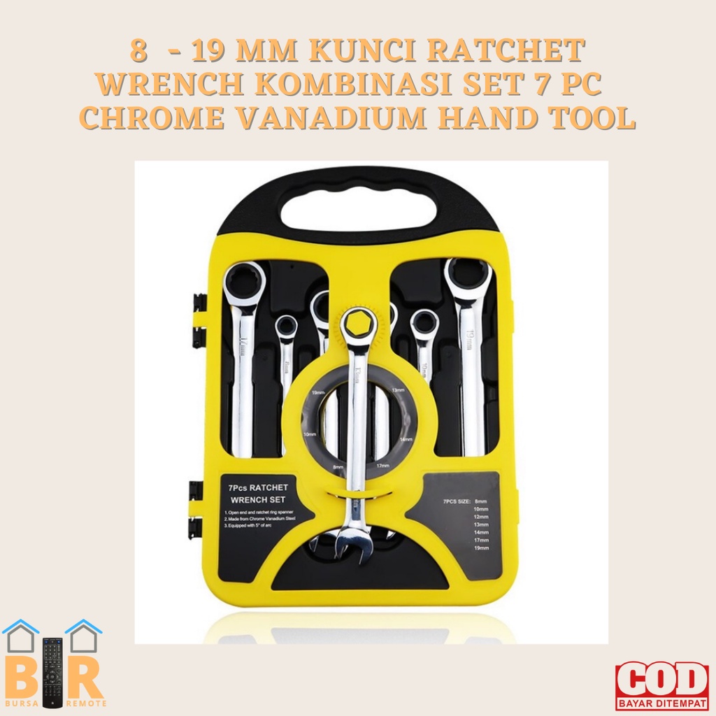 Kunci RATCHET WRENCH 8-19mm KOMBINASI SET 7 PC  Chrome Vanadium HAND TOOL