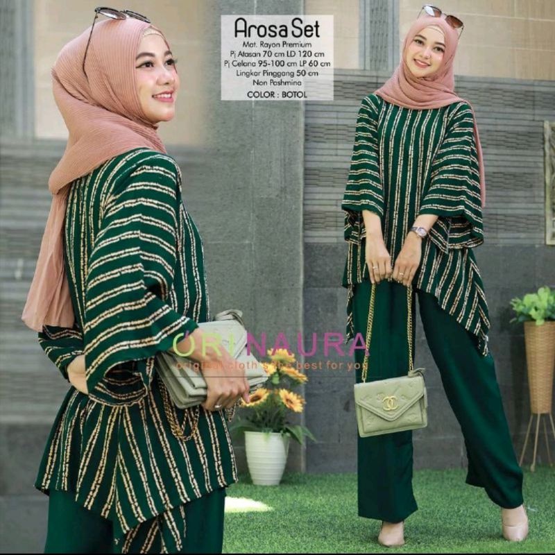 One Set Jumbo Waka Waka AROSA Setelan Wanita Rayon Premium  Set Celana Panjang Tie Dye Kekinian