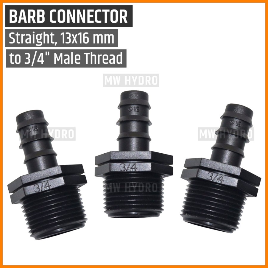 Male Connector 3/4 inch ke Selang PE 16 mm / 13 m