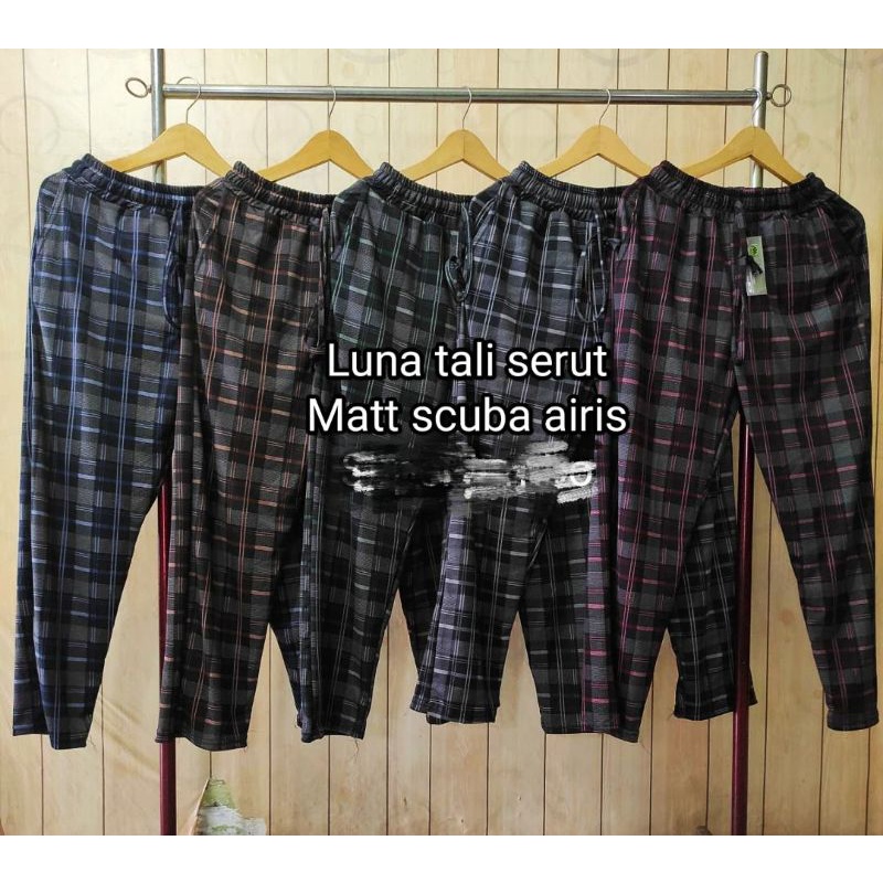 (Tartan pants) Scuba pants kotak Belt H/ celana scuba motif