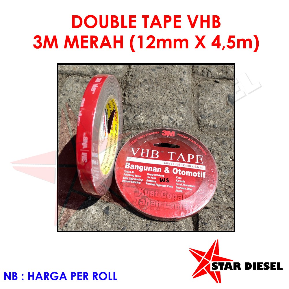 DOUBLE TAPE VHB 3M MERAH TIPIS 12mmX4.5m DOUBLE TAPE 3M MERAH SUPER KUAT DAN LENGKET