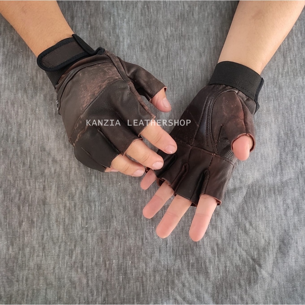 Sarung Tangan Hot Promo Setengah Jari Natural Leather Gloves